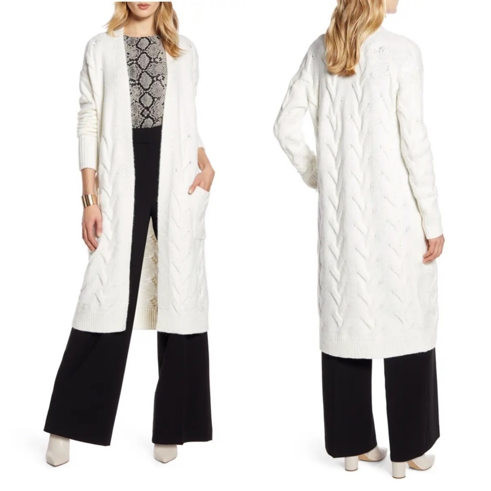 Halogen Cable Knit Long Cardigan